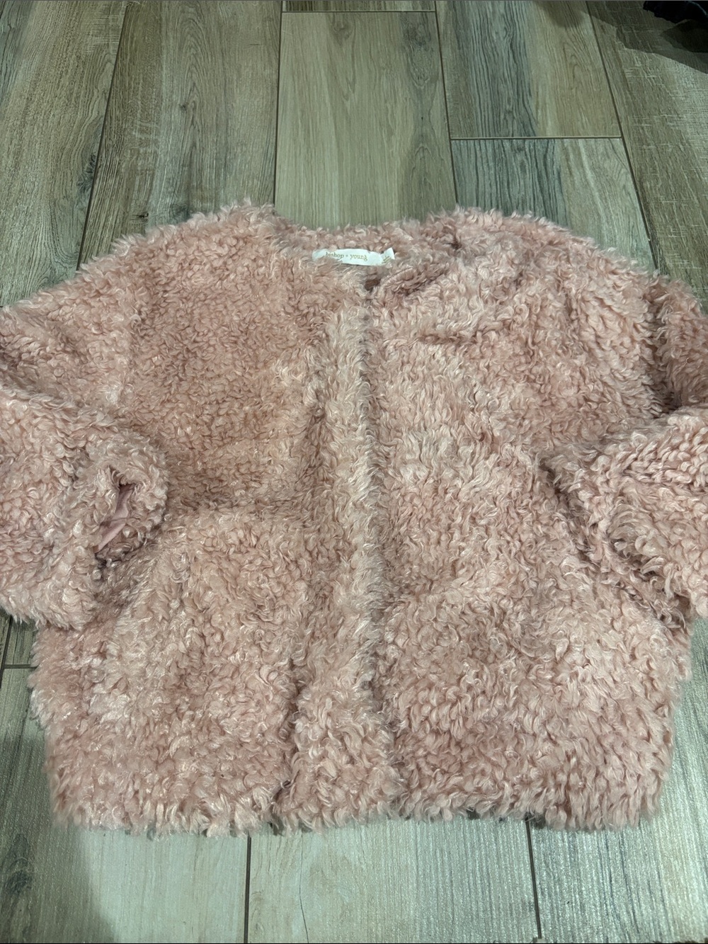 bishop + young Pink Faux Shearling Pea Coat for Kids